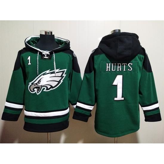Philadelphia Eagles Green Sitched Pullover Hoodie #1 Jalen Hurts