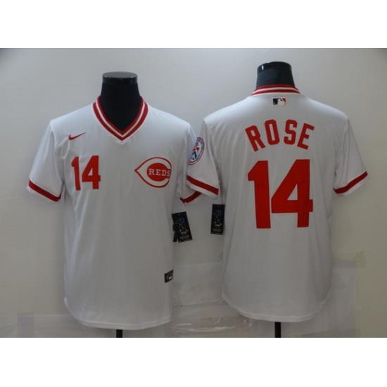 Men Nike Cincinnati Reds 14 Pete Rose White 1976 ThroWback Jersey