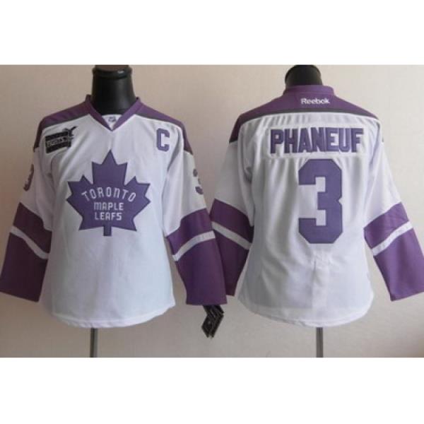 Toronto Maple Leafs 3 Phaneuf White Women's Fights Cancer Hockey Jersey