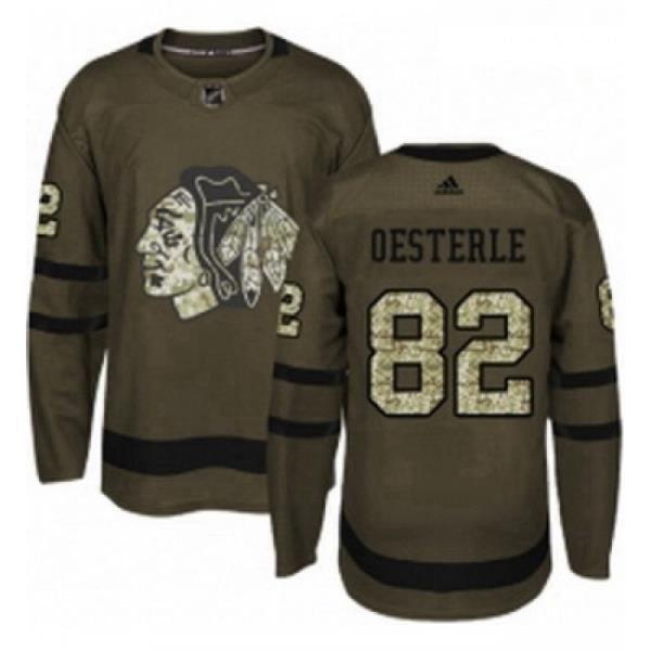 Youth Adidas Chicago Blackhawks 82 Jordan Oesterle Authentic Green Salute to Service NHL Jersey