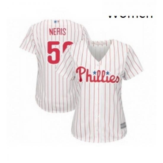 Womens Philadelphia Phillies 50 Hector Neris Replica White Red Strip Home Cool Base Baseball Jersey