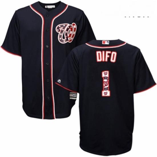 Mens Majestic Washington Nationals 1 Wilmer Difo Authentic Navy Blue Team Logo Fashion Cool Base MLB Jersey