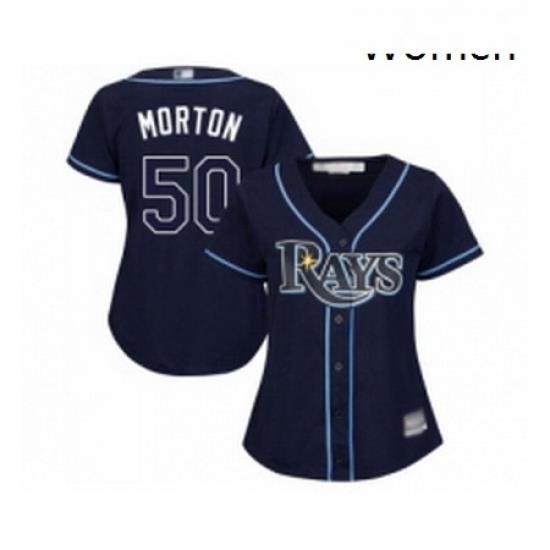 Womens Tampa Bay Rays 50 Charlie Morton Replica Navy Blue Alternate Cool Base Baseball Jersey