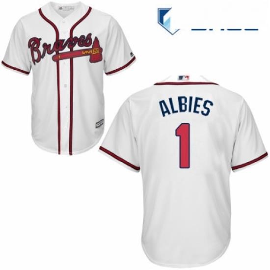 Youth Majestic Atlanta Braves 1 Ozzie Albies Replica White Home Cool Base MLB Jersey