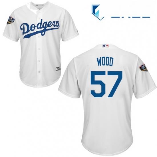 Youth Majestic Los Angeles Dodgers 57 Alex Wood Authentic White Home Cool Base 2018 World Series MLB Jersey