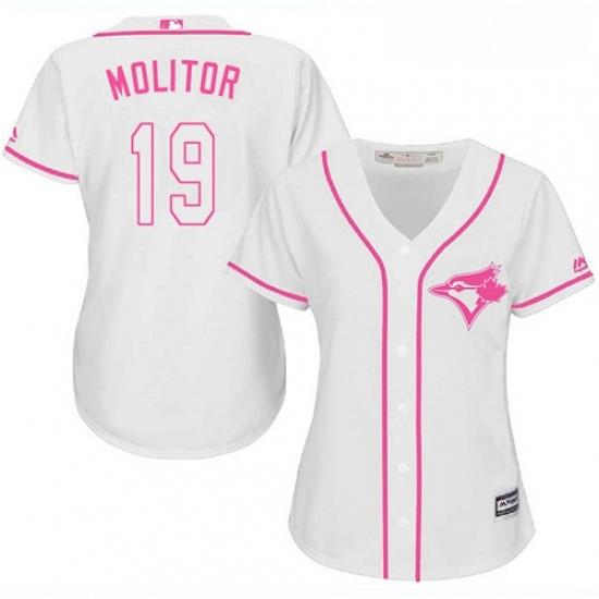 Womens Majestic Toronto Blue Jays 19 Paul Molitor Authentic White Fashion Cool Base MLB Jersey