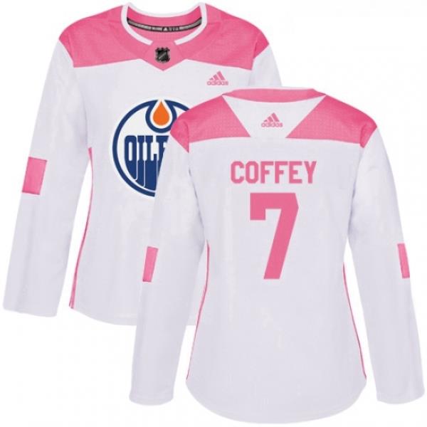 Womens Adidas Edmonton Oilers 7 Paul Coffey Authentic WhitePink Fashion NHL Jersey