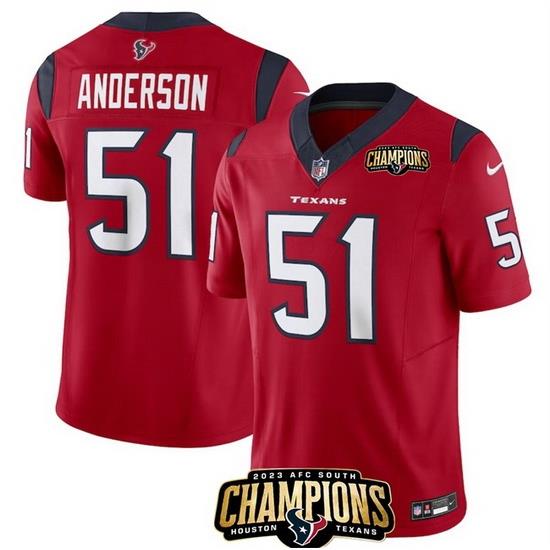 Men Houston Texans 51 Will Anderson Jr  Red 2023 F U S E  AFC South Champions Patch Vapor Untouchable Limited Stitched Football Jersey