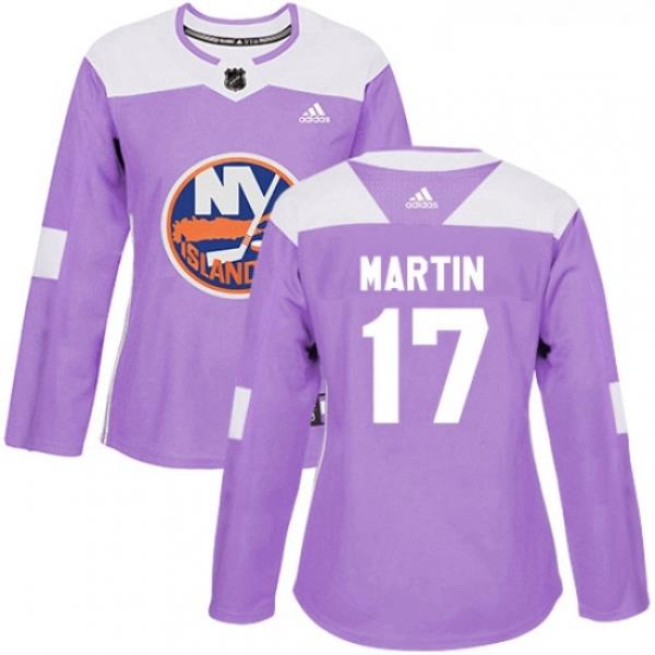 Womens Adidas New York Islanders 17 Matt Martin Authentic Purple Fights Cancer Practice NHL Jersey