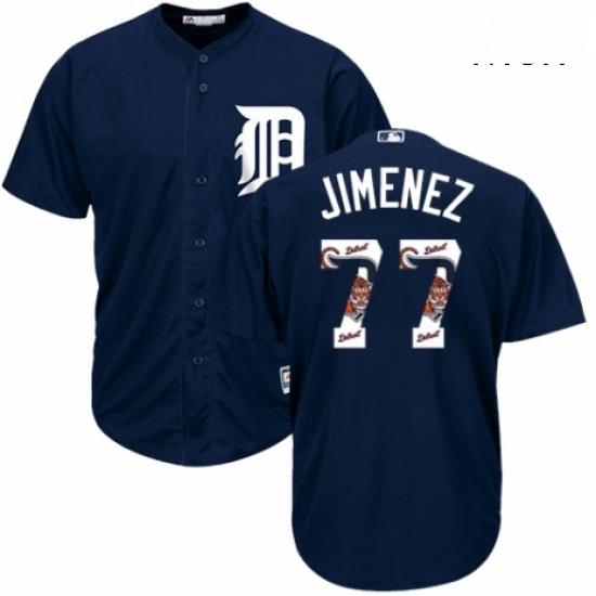 Mens Majestic Detroit Tigers 77 Joe Jimenez Authentic Navy Blue Team Logo Fashion Cool Base MLB Jersey