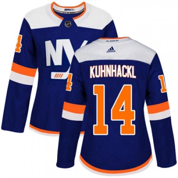 Womens Adidas New York Islanders 14 Tom Kuhnhackl Premier Blue Alternate NHL Jersey