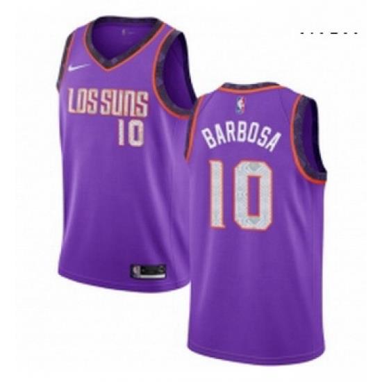 Mens Nike Phoenix Suns 10 Leandro Barbosa Swingman Purple NBA Jersey 2018 19 City Edition