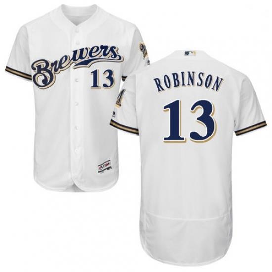 Mens Majestic MilWaukee BreWers 13 Glenn Robinson White Flexbase Authentic Collection MLB Jersey