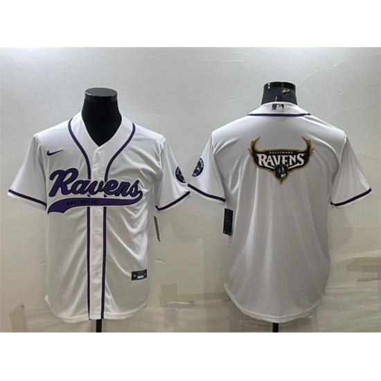 Men Baltimore Ravens White Team Big Logo With Patch Cool Base Stitched Baseball Jersey