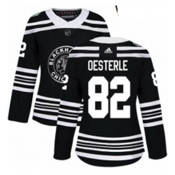 Womens Adidas Chicago Blackhawks 82 Jordan Oesterle Authentic Black 2019 Winter Classic NHL Jersey
