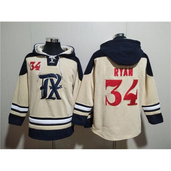 Men Texas Rangers 34 Nolan Ryan Cream Ageless Must Have Lace Up Pullover Hoodie
