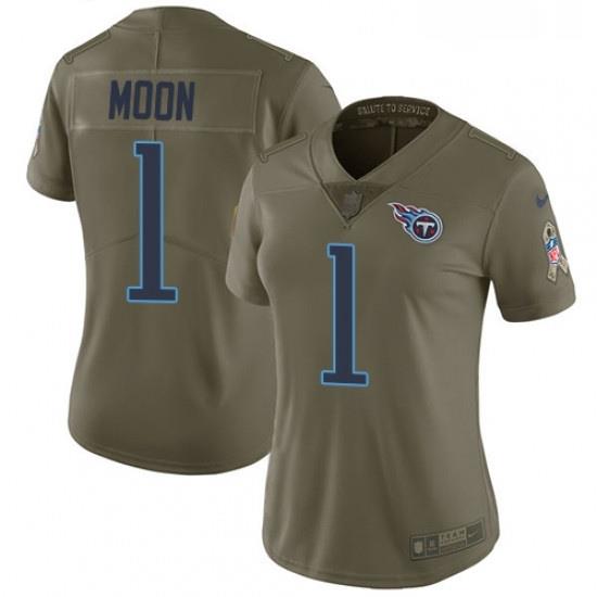 Womens Nike Tennessee Titans 1 Warren Moon Limited Olive 2017 Salute to Service NFL Jersey