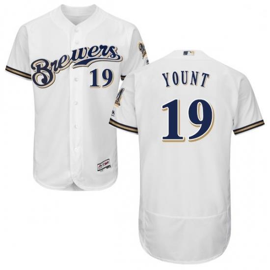 Mens Majestic MilWaukee BreWers 19 Robin Yount White Alternate Flex Base Authentic Collection MLB Jersey