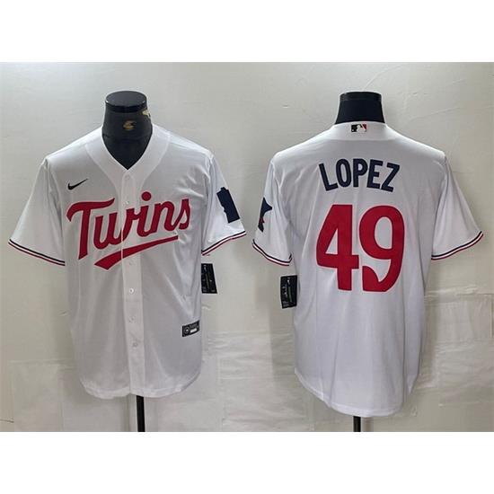 Men Minnesota Twins 49 Pablo Lopez White Cool Base Stitched Jersey