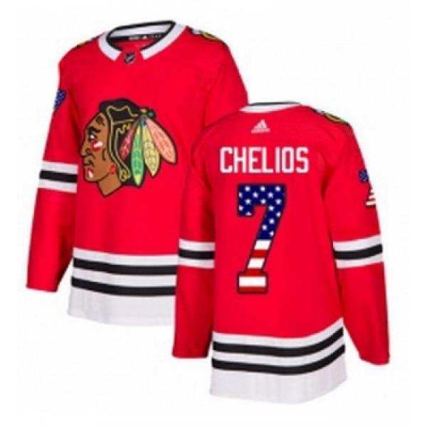 Youth Adidas Chicago Blackhawks 7 Chris Chelios Authentic Red USA Flag Fashion NHL Jersey