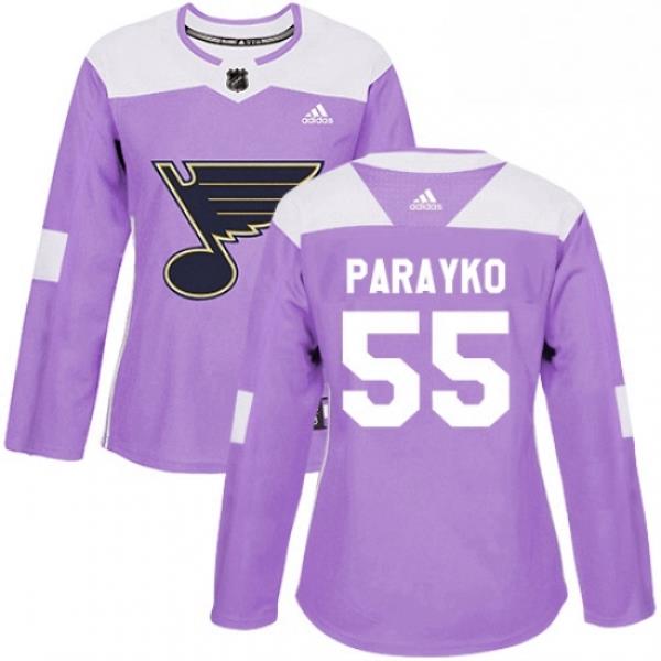 Womens Adidas St Louis Blues 55 Colton Parayko Authentic Purple Fights Cancer Practice NHL Jersey