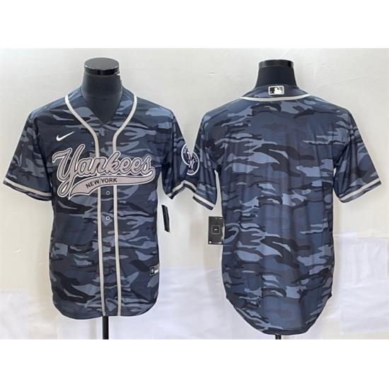 Men NeW York Yankees Blank Gray Camo With Patch Cool Base Stitched Baseball Jersey