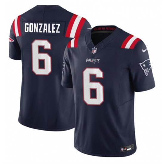 Men New England Patriots 6 Christian Gonzalez Navy 2023 F U S E  Vapor Limited Stitched Football Jersey