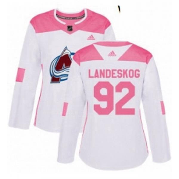 Womens Adidas Colorado Avalanche 92 Gabriel Landeskog Authentic WhitePink Fashion NHL Jersey