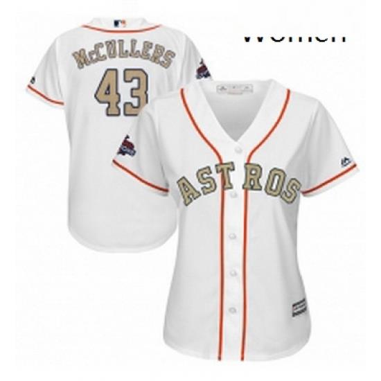 Womens Majestic Houston Astros 43 Lance McCullers Authentic White 2018 Gold Program Cool Base MLB Jersey