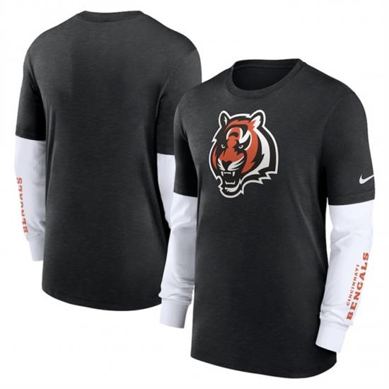 Men Cincinnati Bengals Heather Black Slub Fashion Long Sleeve T Shirt