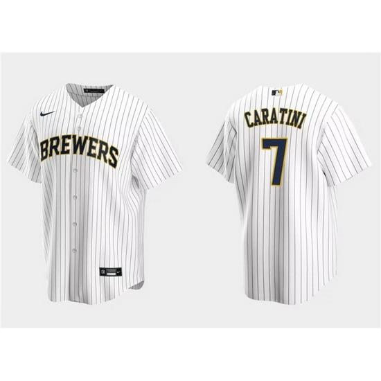 Men Milwaukee Brewers 7 Victor Caratini White Cool Base Stitched Jersey