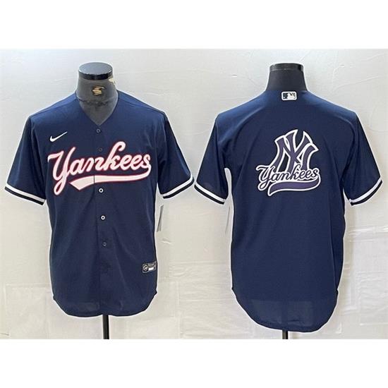 Men NeW York Yankees Navy Team Big Logo Cool Base Stitched Baseball Jersey 12