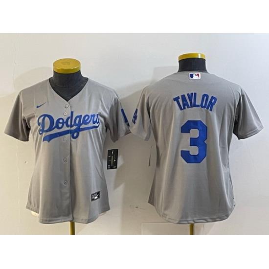 Women Los Angeles Dodgers 3 Chris Taylor Grey Stitched Jersey