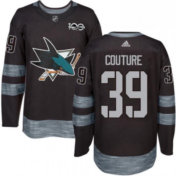 Mens Adidas San Jose Sharks 39 Logan Couture Authentic Black 1917 2017 100th Anniversary NHL Jersey