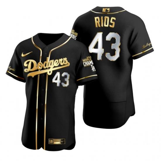 Men Los Angeles Dodgers 43 EdWin Rios Black 2020 World Series Champions Golden Limited Jersey