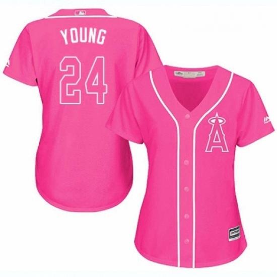 Womens Majestic Los Angeles Angels of Anaheim 24 Chris Young Authentic Pink Fashion MLB Jersey