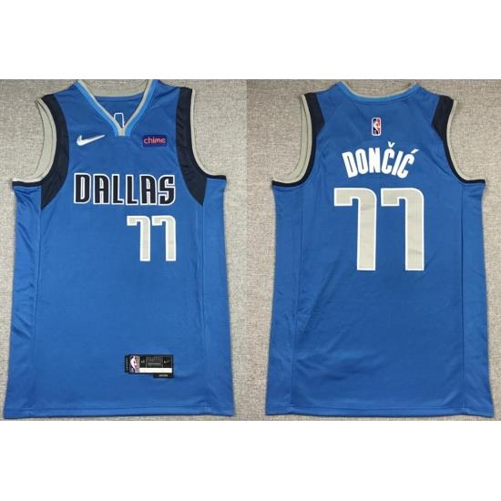 Men Dallas Mavericks Luka Doncic #77 75th Anniversary Swingman Blue Stitched Basketball Jersey