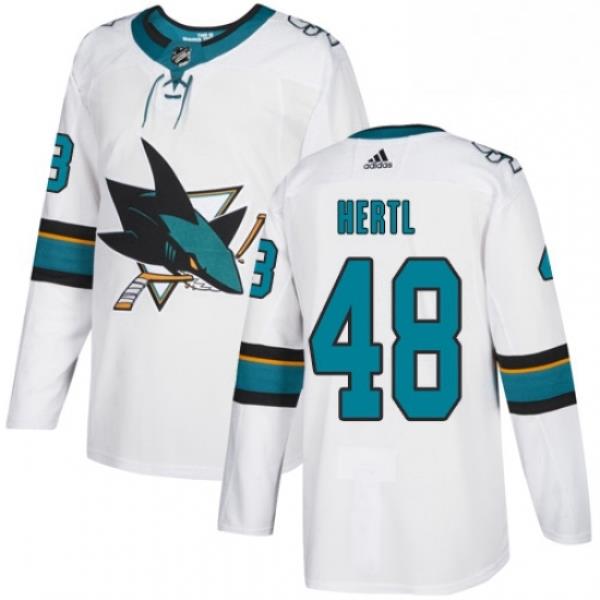 Mens Adidas San Jose Sharks 48 Tomas Hertl White Road Authentic Stitched NHL Jersey