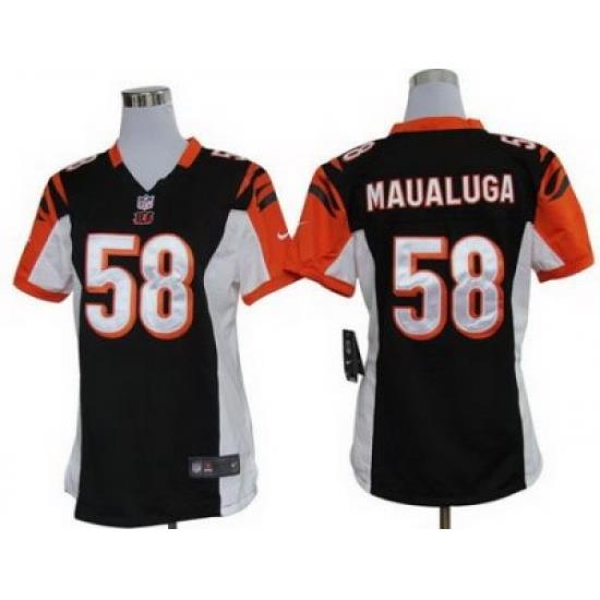 Women Nike Cincinnati Bengals 58# Rey Maualuga Black Nike NFL Jerseys