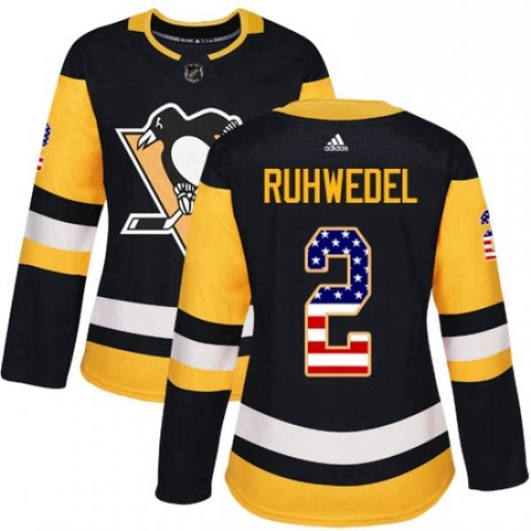 Womens Adidas Pittsburgh Penguins 2 Chad Ruhwedel Authentic Black USA Flag Fashion NHL Jersey