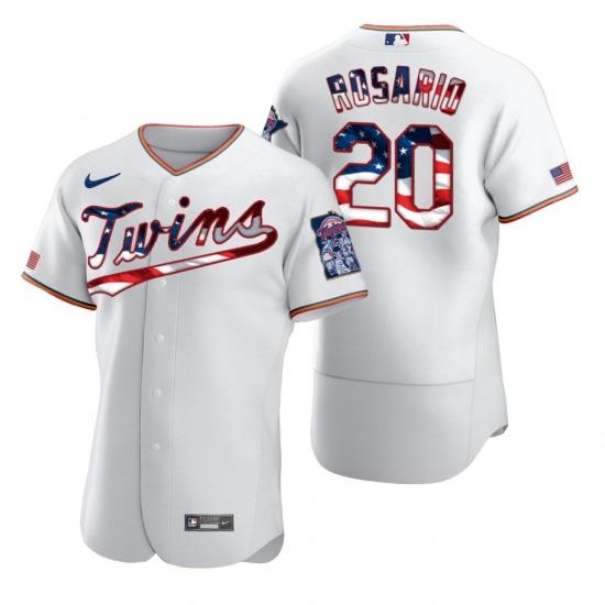 Men Minnesota TWins 20 Eddie Rosario Men Nike White Fluttering USA Flag Limited Edition Flex Base MLB Jersey