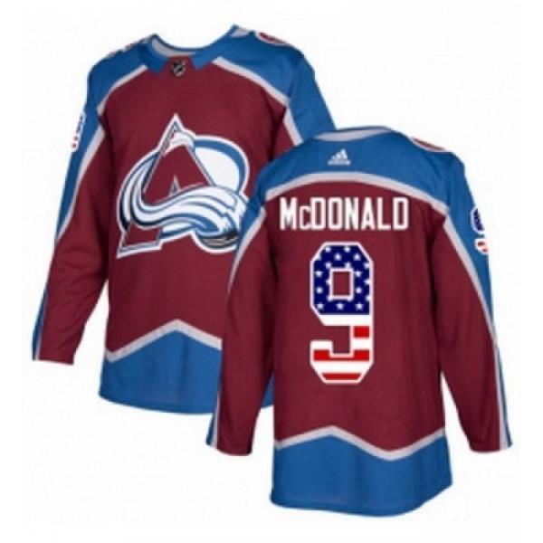 Youth Adidas Colorado Avalanche 9 Lanny McDonald Authentic Burgundy Red USA Flag Fashion NHL Jersey