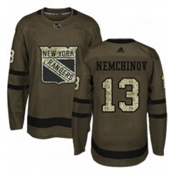 Youth Adidas New York Rangers 13 Sergei Nemchinov Authentic Green Salute to Service NHL Jersey