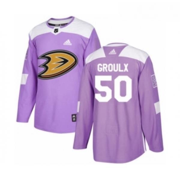 Youth Adidas Anaheim Ducks 50 Benoit Olivier Groulx Authentic Purple Fights Cancer Practice NHL Jersey