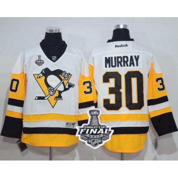 Penguins #30 Matt Murray White New Away 2017 Stanley Cup Final Patch Stitched NHL Jersey