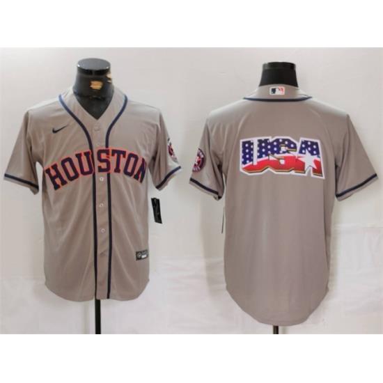 Men Houston Astros Gray Team Big Logo With Patch Cool Base Stitched Baseball Jersey