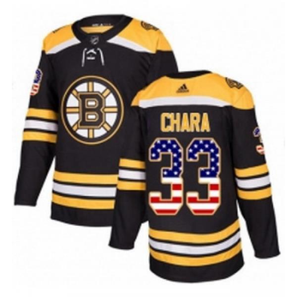 Youth Adidas Boston Bruins 33 Zdeno Chara Authentic Black USA Flag Fashion NHL Jersey