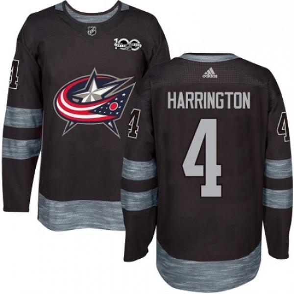 Mens Adidas Columbus Blue Jackets 4 Scott Harrington Authentic Black 1917 2017 100th Anniversary NHL Jersey