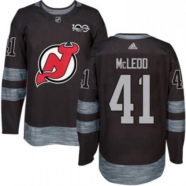 Mens Adidas New Jersey Devils 41 Michael McLeod Authentic Black 1917 2017 100th Anniversary NHL Jersey