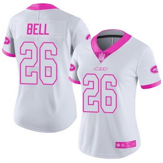 Jets 26 LeVeon Bell White Pink Womens Stitched Football Limited Rush Fashion Jersey
